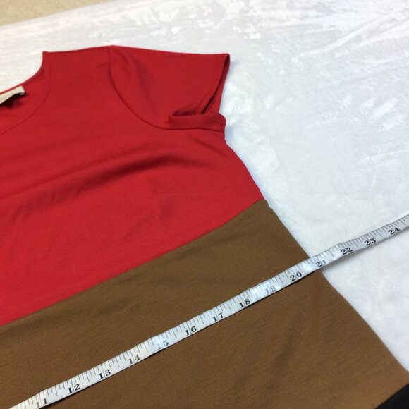 Ann Taylor Loft Dress Sz 16 Womans Red Black Brown Knit Colorblock Short Sleeve - Picture 7 of 12